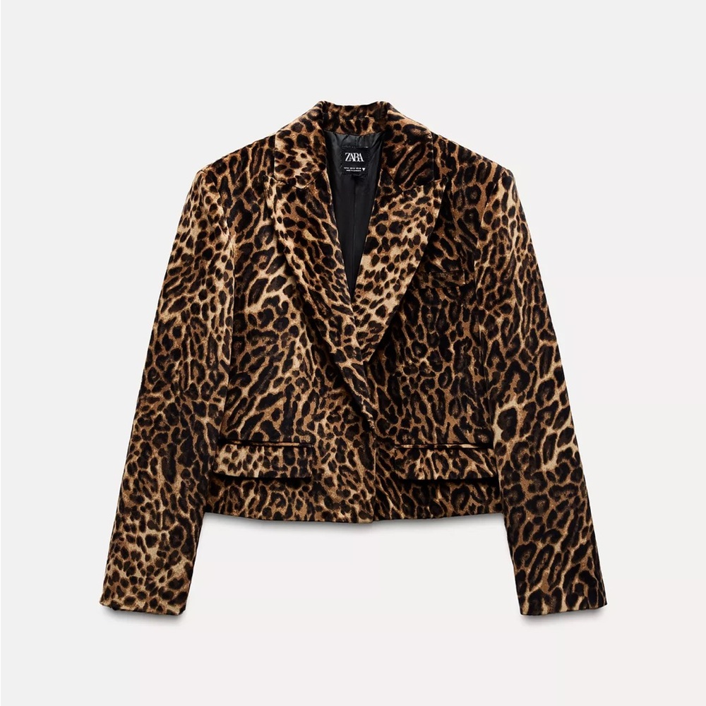 ZARA ANIMAL PRINT CROP VELVET OVERSIZED BLAZER